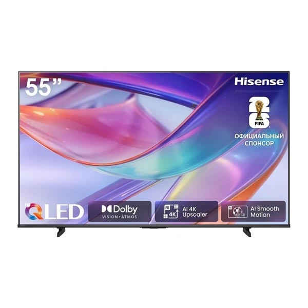 TV Hisense 55E7S черный QLED 3840x2160, 4K Ultra HD, 60 Гц, Wi-Fi, Smart TV, HomeOS
